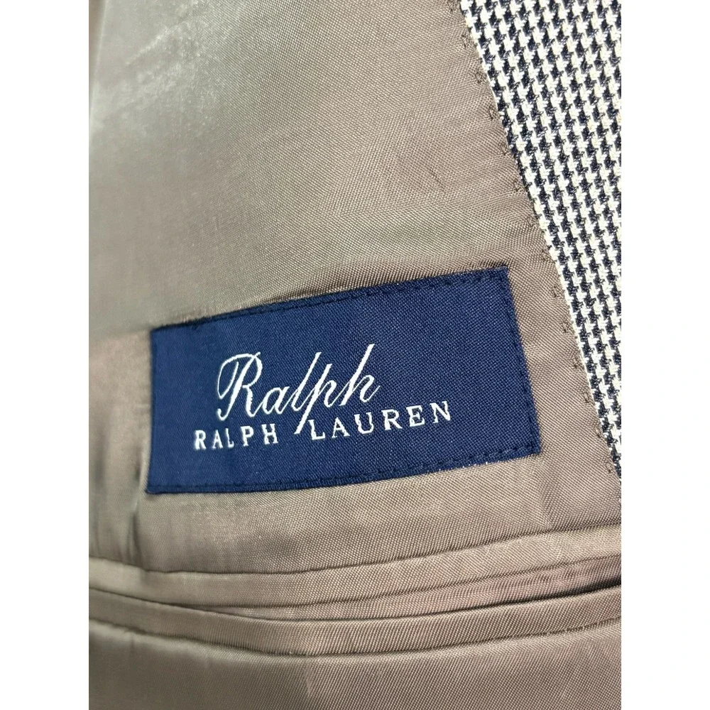Ralph Lauren 54R Beige Black Nailhead Silk Wool Blazer Jacket Sport‎ Suit Coat
